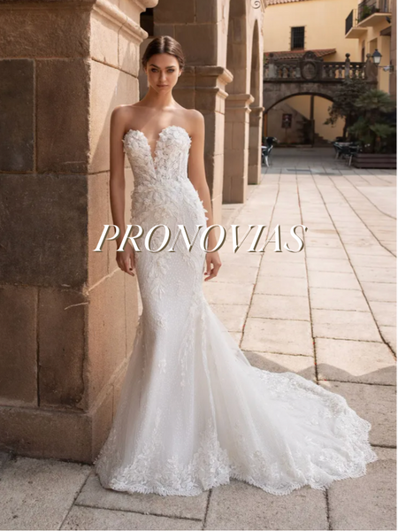 Model wearing a bridal gown by Pronovias