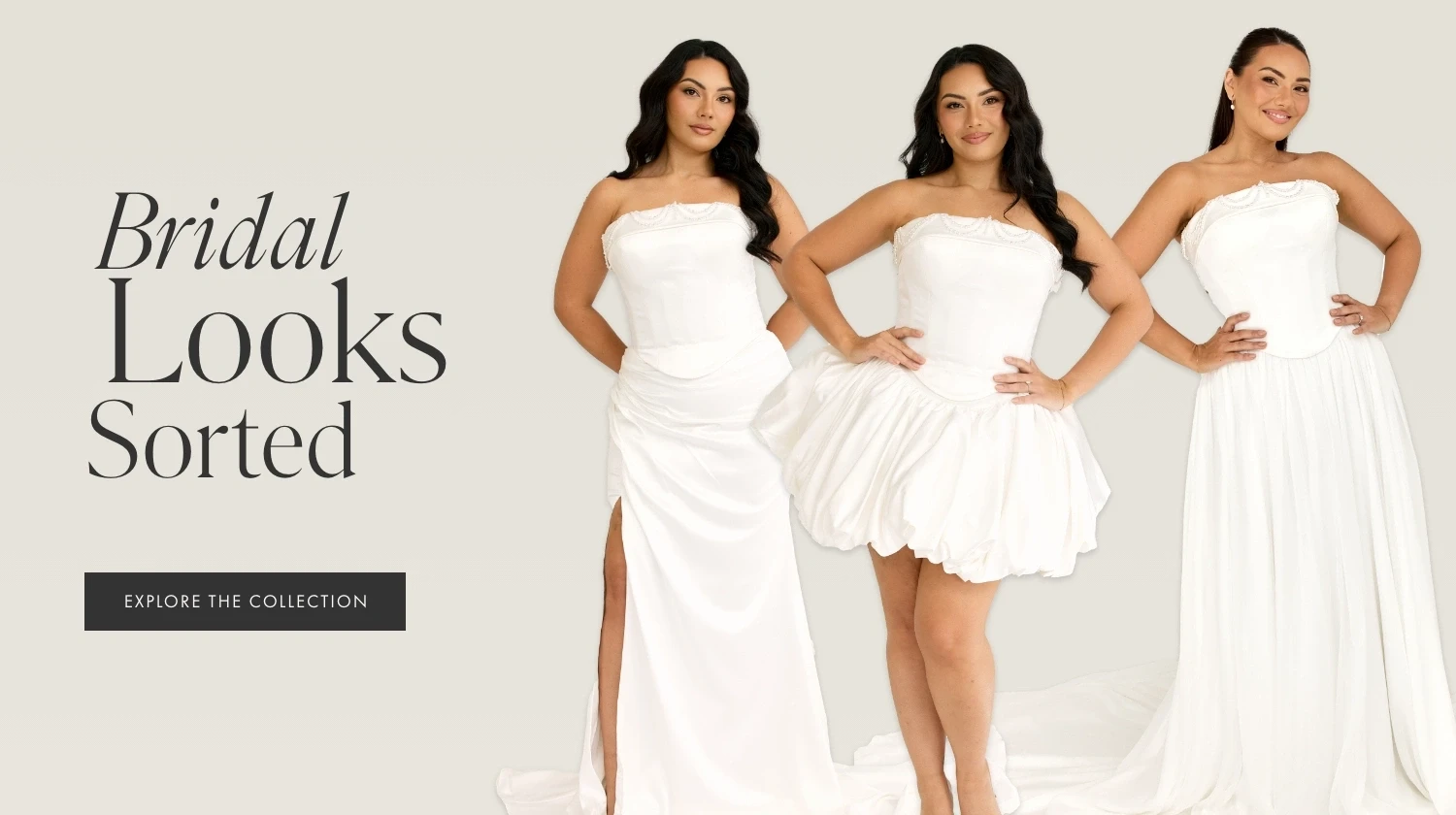 Models wearing bridal gowns, mobile banner